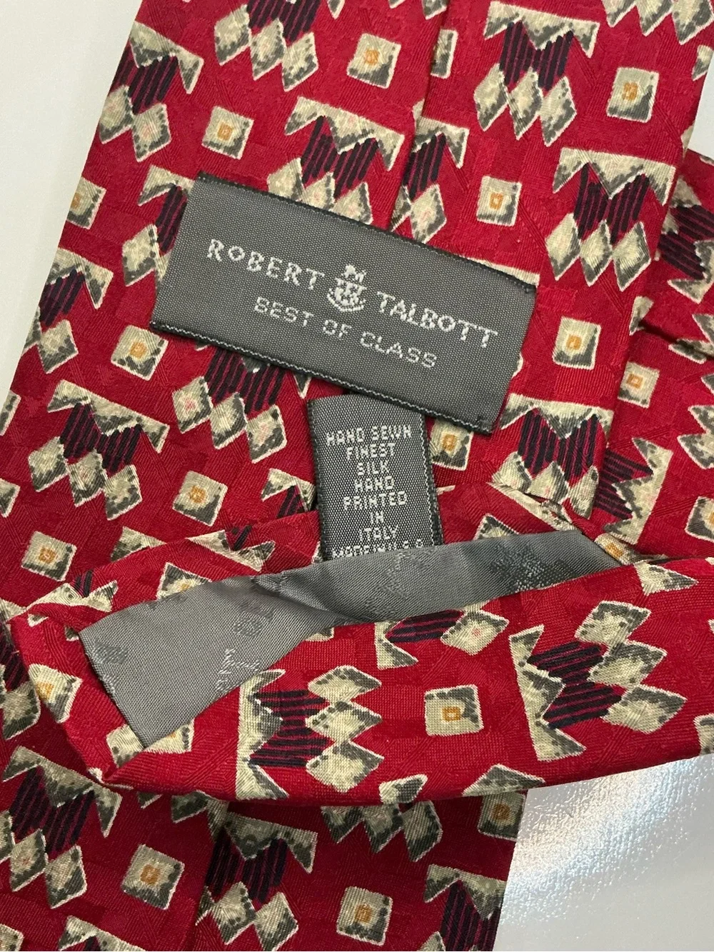 Robert Talbott Best of Class Silk Tie Red Geometric Abstract Necktie Made in USA